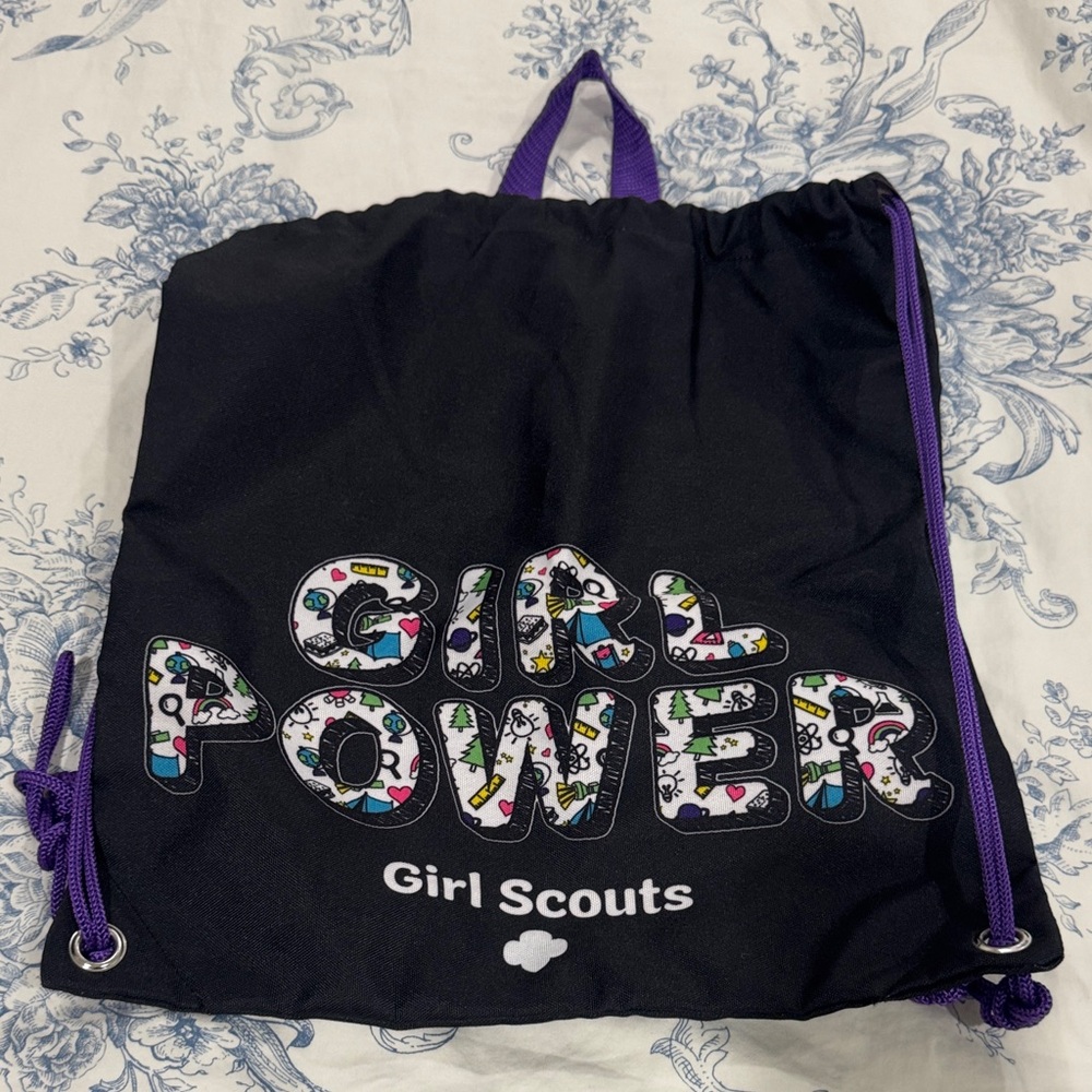 Girl Scouts Kids Drawstring Backpack - Black with Purple Accents